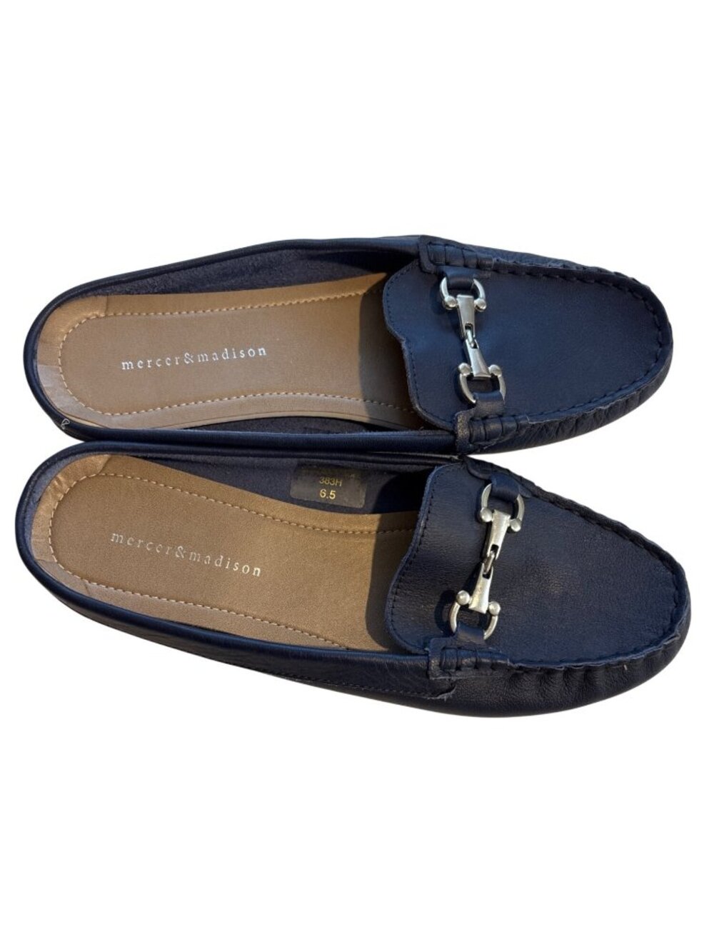 Mercer & Madison Womens Navy Leather Loafers With Metal Bit Detail - Size 6.5